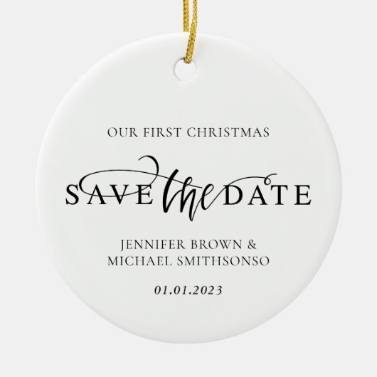 Newly Weds Photo First Christmas Save the Date Keramisch Ornament (Voorkant)
