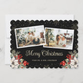 Newlywed 2 Photo Botanical Black Merry Christmas Feestdagenkaart (Voorkant)