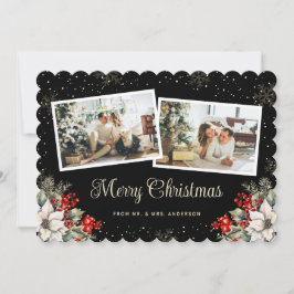 Newlywed 2 Photo Botanical Black Merry Christmas Feestdagenkaart