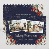 Newlywed 2 Photo Botanical Blue Merry Christmas Feestdagenkaart (Voorkant / Achterkant)