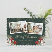 Newlywed 2 Photo Botanical Green Merry Christmas Feestdagenkaart (Staand voorkant)