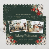 Newlywed 2 Photo Botanical Green Merry Christmas Feestdagenkaart (Voorkant / Achterkant)