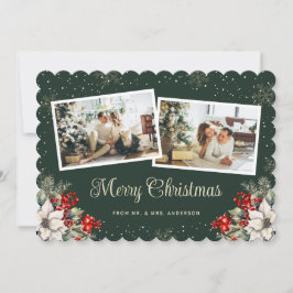 Newlywed 2 Photo Botanical Green Merry Christmas Feestdagenkaart