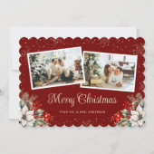 Newlywed 2 Photo Botanical Red Merry Christmas Feestdagenkaart (Voorkant)