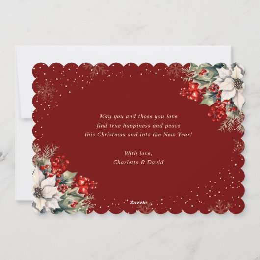 Newlywed 2 Photo Botanical Red Merry Christmas Feestdagenkaart (Achterkant)
