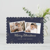Newlywed 2 Photo Snowflake Blue Merry Christmas Feestdagenkaart (Staand voorkant)