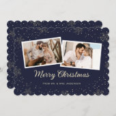 Newlywed 2 Photo Snowflake Blue Merry Christmas Feestdagenkaart (Voorkant / Achterkant)