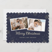 Newlywed 2 Photo Snowflake Blue Merry Christmas Feestdagenkaart (Voorkant)