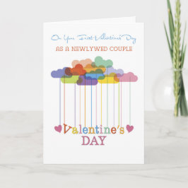 Newlywed Couple Valentine Rainbow Clouds Hearts Feestdagen Kaart
