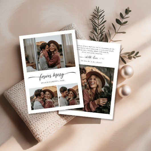 Newlywed First Christmas Forever Merry Photo Feestdagenkaart