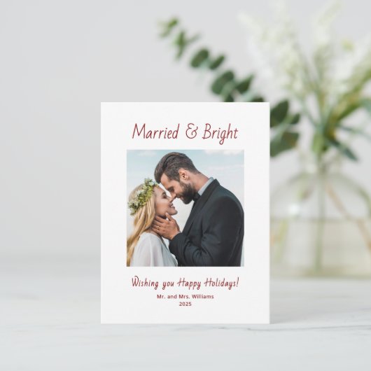 Newlywed Married and Bright Photo Christmas Feestdagenkaart (Staand voorkant)
