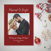 Newlywed Married and Bright Photo Red Christmas Feestdagenkaart