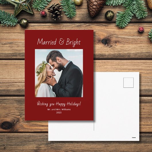 Newlywed Married and Bright Photo Red Christmas  Feestdagenkaart
