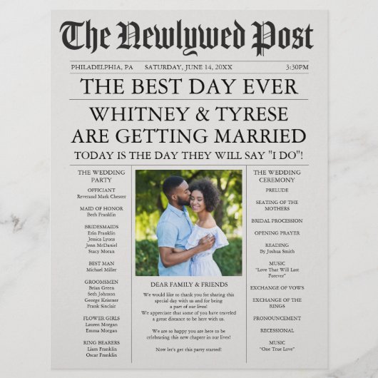Newlywed Times Newspaper Wedding Program  Flyer (Voorkant)