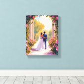 Newlyweds Bride & Groom Wedding Painting Canvas Afdruk (Insitu (Houten vloer))