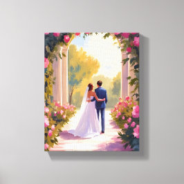 Newlyweds Bride & Groom Wedding Painting Canvas Afdruk