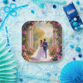 Newlyweds Bride & Groom Wedding Painting Papieren Bordje (Feest)