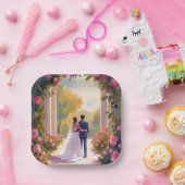 Newlyweds Bride & Groom Wedding Painting Papieren Bordje (Feest)