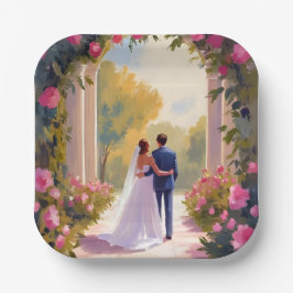 Newlyweds Bride & Groom Wedding Painting Papieren Bordje