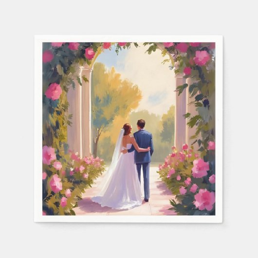 Newlyweds Bride & Groom Wedding Painting Servet (Voorkant)