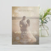 Newlyweds Custom Photo Elegant Golden Snowflake Feestdagenkaart (Staand voorkant)