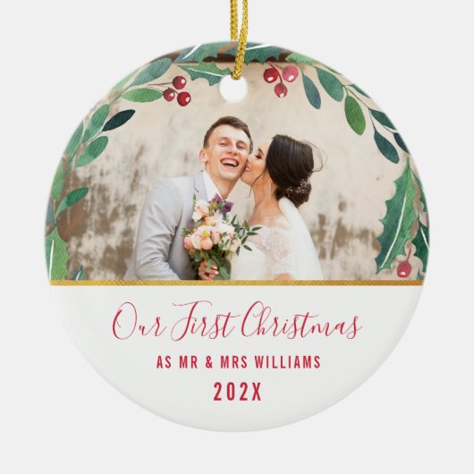 Newlyweds first christmas keramisch ornament (Voorkant)