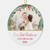 Newlyweds first christmas keramisch ornament (Links)