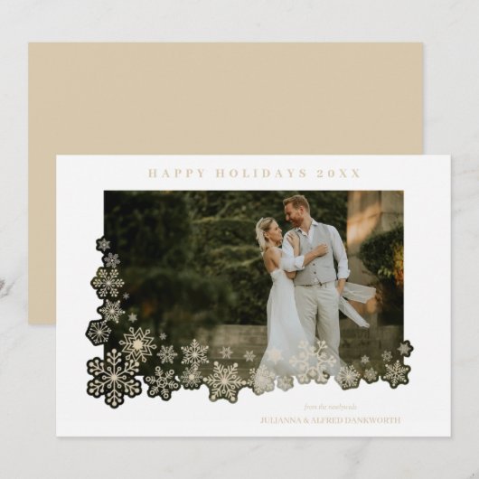 Newlyweds First Christmas Snowflakes Frame Photo (Voorkant / Achterkant)