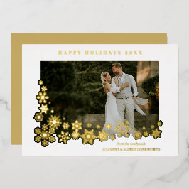 Newlyweds First Christmas Snowflakes Frame Photo Folie Feestdagenkaart