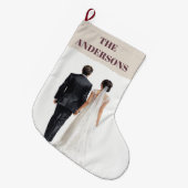 Newlyweds Personalized Photo Christmas Stocking Grote Kerstsok (Voorkant (Hangend))