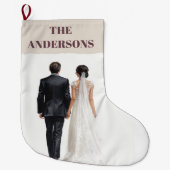 Newlyweds Personalized Photo Christmas Stocking Grote Kerstsok (Voorkant)