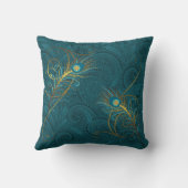 Newlyweds Teal Peacock and Gold Custom Name Kussen (Achterkant)