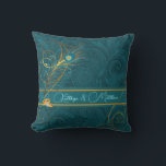 Newlyweds Teal Peacock and Gold Custom Name Kussen<br><div class="desc">This lovely pillow for the newlyweds is 2-sided and features a paisley print in teal with gold wedding rings,  swirls,  peacock feathers and is personalized with the couple's names. Makes a lovely wedding gift.</div>