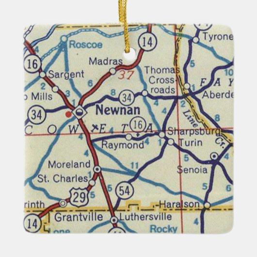 Newnan GA  Map Keramisch Ornament (Voorkant)