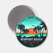 Newport Beach California Retro Sunset Souvenir 80s Magneet (Voorkant / Achterkant)