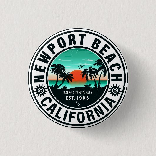 Newport Beach California Retro Sunset Souvenir 80s Ronde Button 3,2 Cm (Voorkant)
