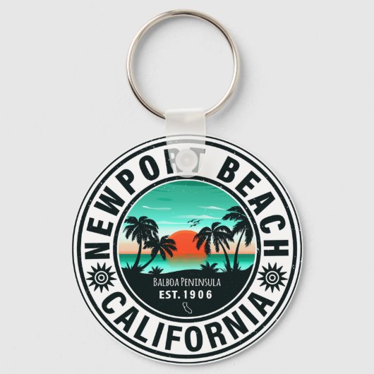 Newport Beach California Retro Sunset Souvenir 80s Sleutelhanger (Voorkant)