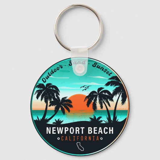 Newport Beach California Retro Sunset Vakantie 80s Sleutelhanger (Voorkant)