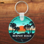 Newport Beach California Retro Sunset Vakantie 80s Sleutelhanger (Voorkant)