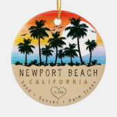 Newport Beach California Retro Zonsondergang Palmb Keramisch Ornament (Voorkant)