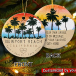 Newport Beach California Retro Zonsondergang Palmb Keramisch Ornament<br><div class="desc">Newport Beach California Tropische Retro Zonsondergang ontwerp. Geniet van de nostalgie van Newport Beach met ons souvenir, speciaal ontworpen voor vakantiegangers aan zee. Dit ontwerp doet denken aan een vervlogen tijdperk en omhult de rust en schoonheid van de baai, en dient als een heerlijke herinnering aan je stranduitje. - U...</div>