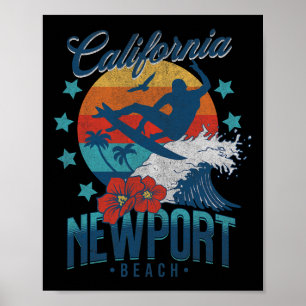 Newport Beach Californië surfen vintage vakantie Poster