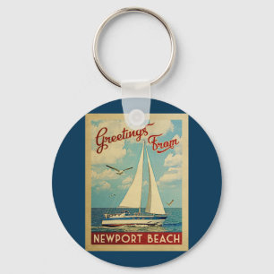 Newport Beach Sailboot Vintage Travel California Sleutelhanger