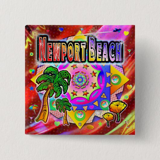 Newport Beach Tropische Friends Button (Voorkant)