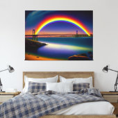 Newport Bridge, Zomernachten, Regenboog Canvas Afdruk (Insitu (Slaapkamer))