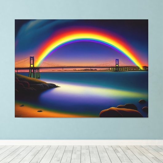Newport Bridge, Zomernachten, Regenboog Canvas Afdruk (Insitu (Houten vloer))