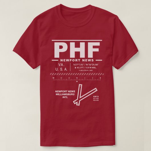 Newport News Williamsburg Int'l Airport PHF T-shirt (Design voorkant)