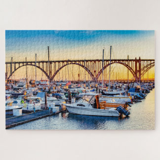 Newport Oregon Coast Yaquina Bay Marina op zonsond Legpuzzel