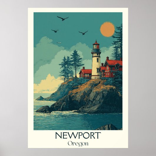 Newport Oregon  vuurtoren Kustreizen Poster (Voorkant)
