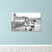 Newport, Oregon Waterfront Uitzicht van Vissen bot Canvas Afdruk (Insitu (Houten vloer))